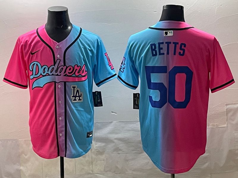 Men Los Angeles Dodgers 50 Betts Blue pink Game 2025 Nike MLB Jersey style 0010